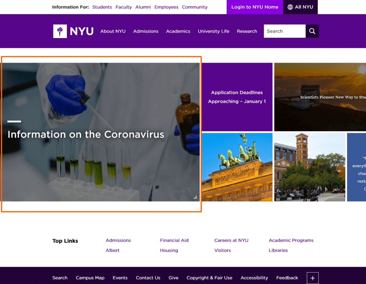 Coronavirus info on Nyu website