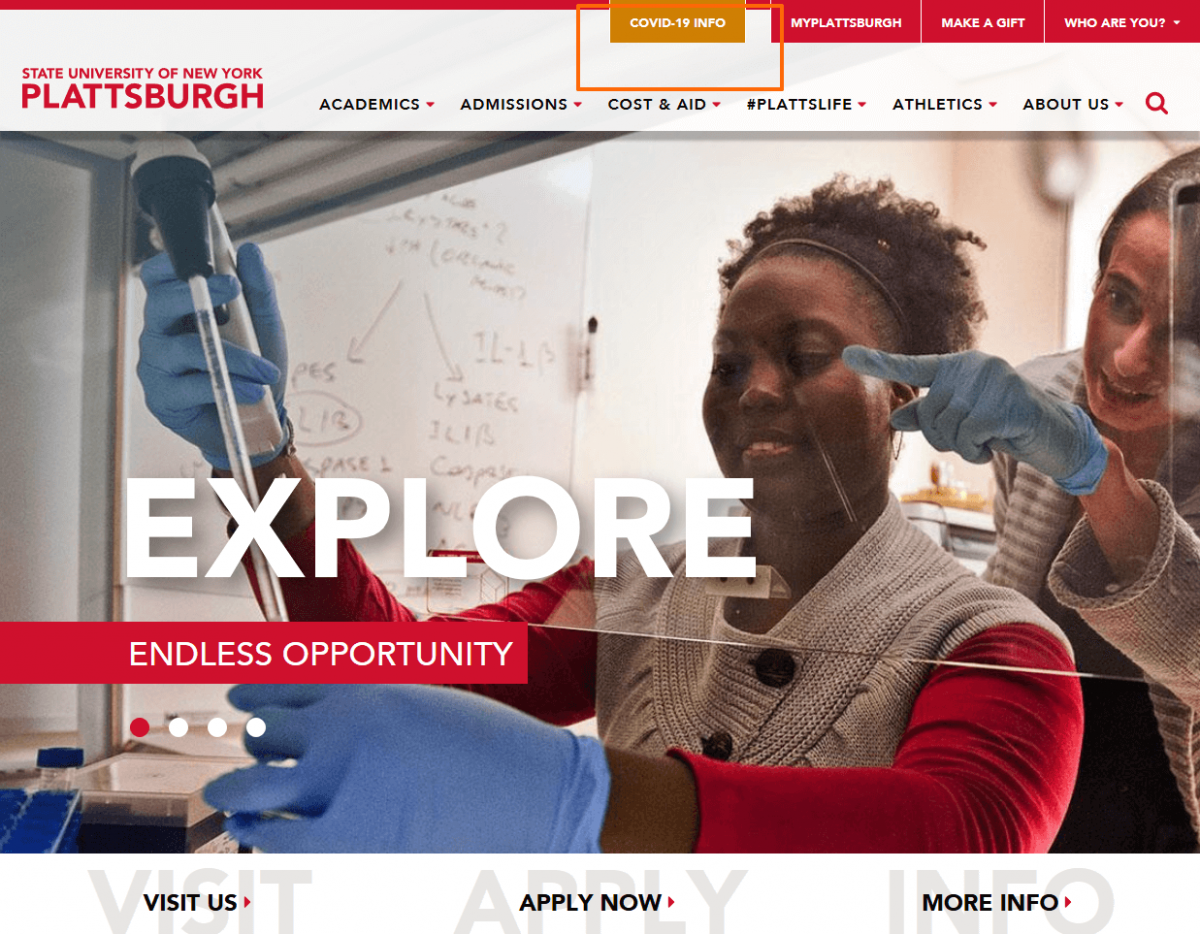 Coronavirus info on Suny Plattsburgh website