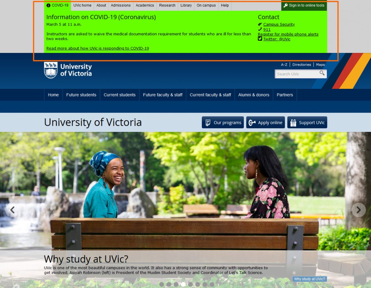 Coronavirus inf on Uvic Website