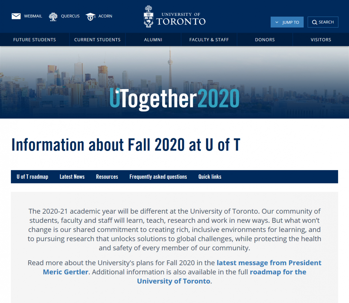 University of Toronto (Ontario, Canada) - UTogether2020 Fall Plans